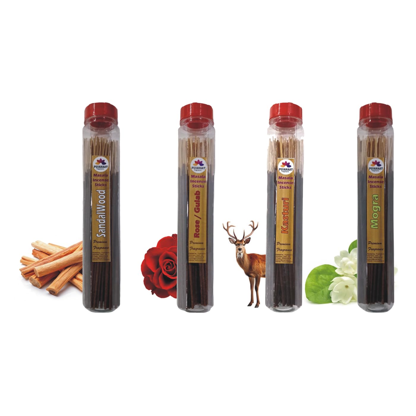 Pujahaat Premium Sandalwood, Rose, Musk, Mogra Scented Incense Stick Masala Agarbatti | No Charcoal Incense Sticks, Agarbatti, 0% Sulphates 4 Fine Fragrance - 400 gm (4 x 100 GMS) c-3-image-13