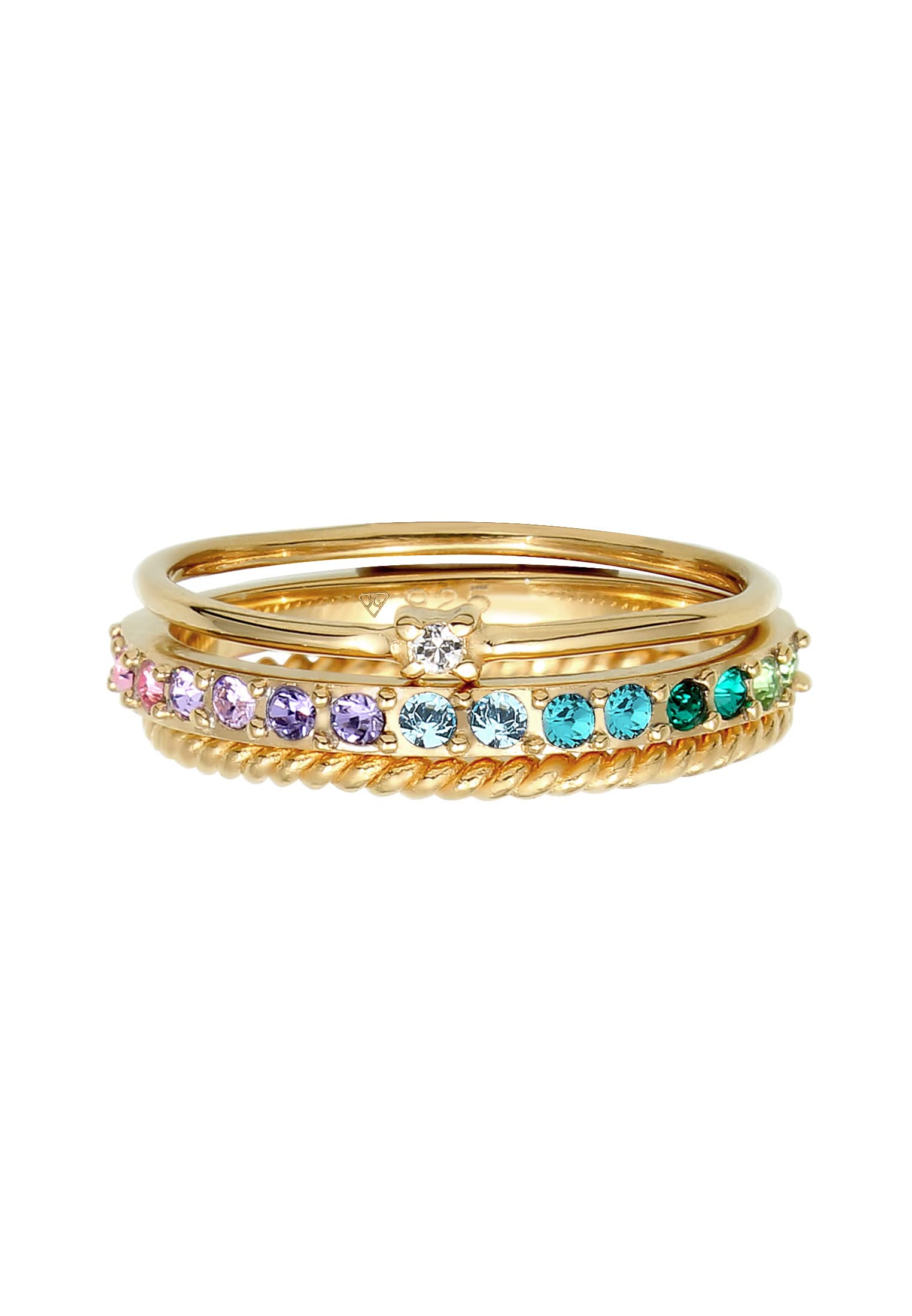 Elli Ring Damen Set Multi-Color Funkelnd mit Kristallen Bunt 925 Silber
