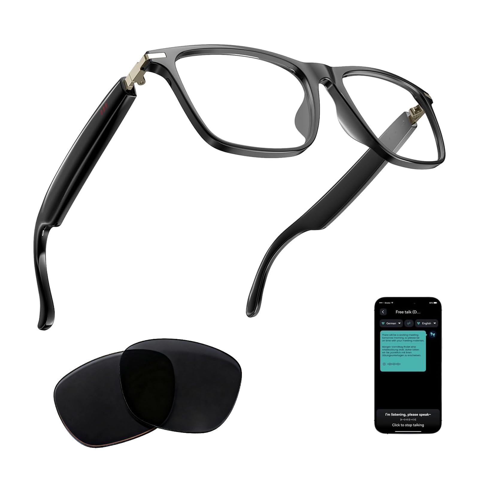 Ai Smart Glasses Bluetooth 5.4 with Translation for Men Women 160+Languages Color-Change Lens Chat GPT Assistant Free App Translator Glasses Meeting,Driver,Travel