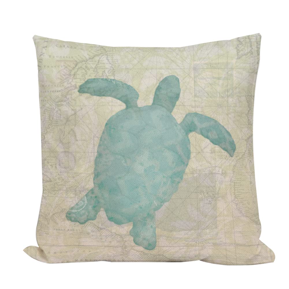 AsminiforCoastal Ocean Sea Turtle Throw Pillow Covers Decorative Sea Nautical Marine Animal Decor Cushion Case Square Pillowcase 18x18 Inches Ocean Decorations for Couch Sofa (CO-Turtle)