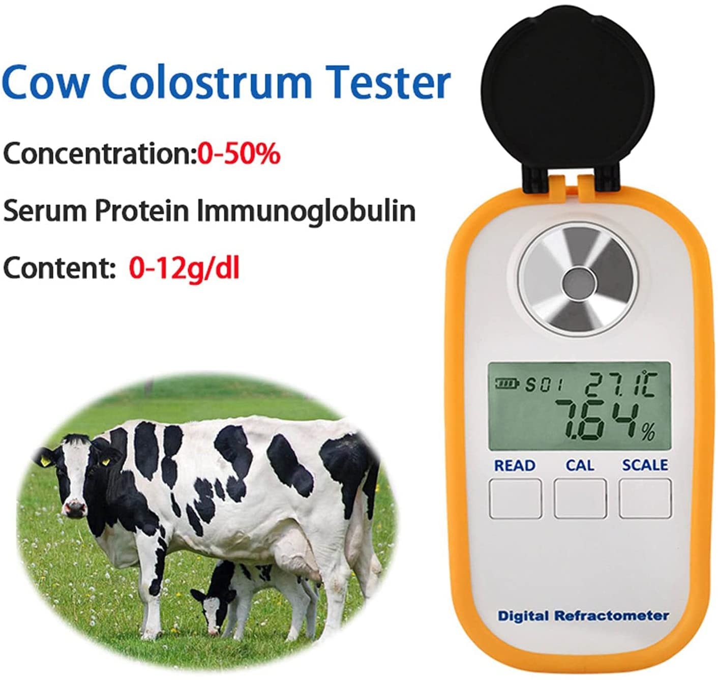Rifrattometro Rifrattometro Digitale, misuratore di concentrazione di colostro per Mucche da Latte, misuratore di Contenuto proteico può Essere misurato con precisione