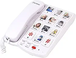Telefone de botão grande para idosos, telefone fixo com 10 teclas de imagem, telefones para idosos, discagem com um toque, adequado para pessoas com distúrbios de visão/danos auditivos