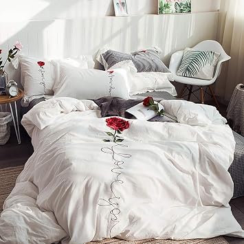 Bed Linen Double Duvet Set Washed Cover BTwin Quilt 220240cm Flat Sheet Pillowcases 4 Pieces Soft (Pink King) (Gray Full) (White