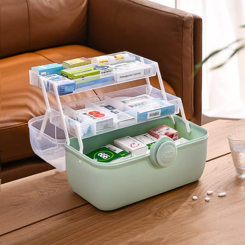 LIKEUDO Green 3 Layer First Aid Medicine Storage Box Family Medicine