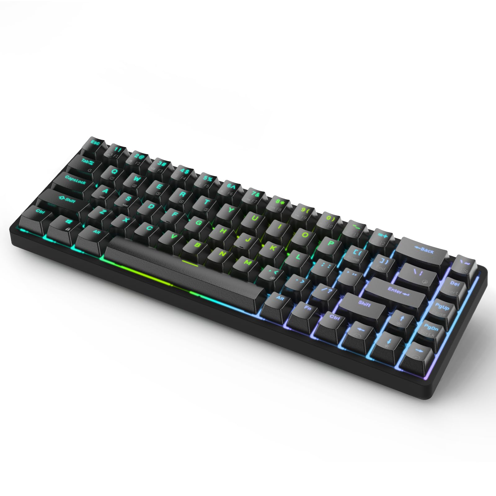 RK ROYAL KLUDGE RK G68 65% Wireless Mechanical Keyboard, Bluetooth5.1/2.4G/Wired Hot Swappable Mechanical Keyboard with 3 USB Ports PBT Keycaps, 68 Keys RGB for Mac Windows,Blue Switch, Black