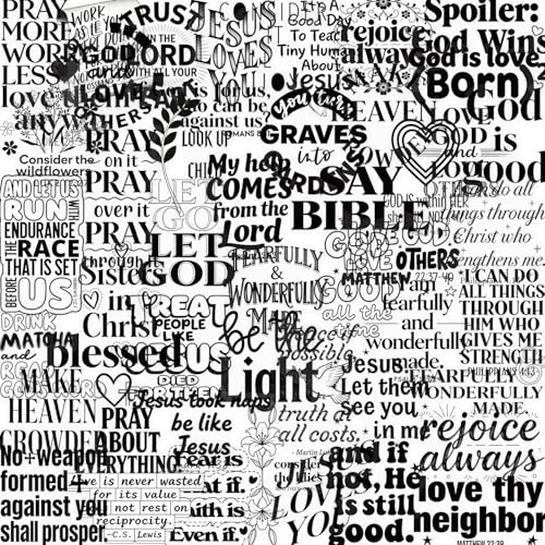 Image of 50PCS Christian Inspirational Quote Stickers, Black White Bible Verse Decals, Clear Waterproof Scrapbook Journal Stickers for Laptop Water Bottle Planner Faith Gifts