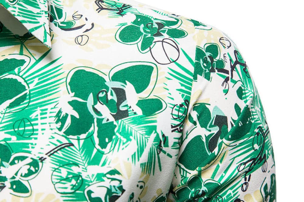 HGJH Hawaii Hemd, Herrenhemd Slim Fit Grau Blumen Blätter Ölgemälde Druck Hawaiihemd Kubakragen Dunkelgrau Langarm Button Down Weiches Strandhemd Henley Hemd Für Männer Jungen