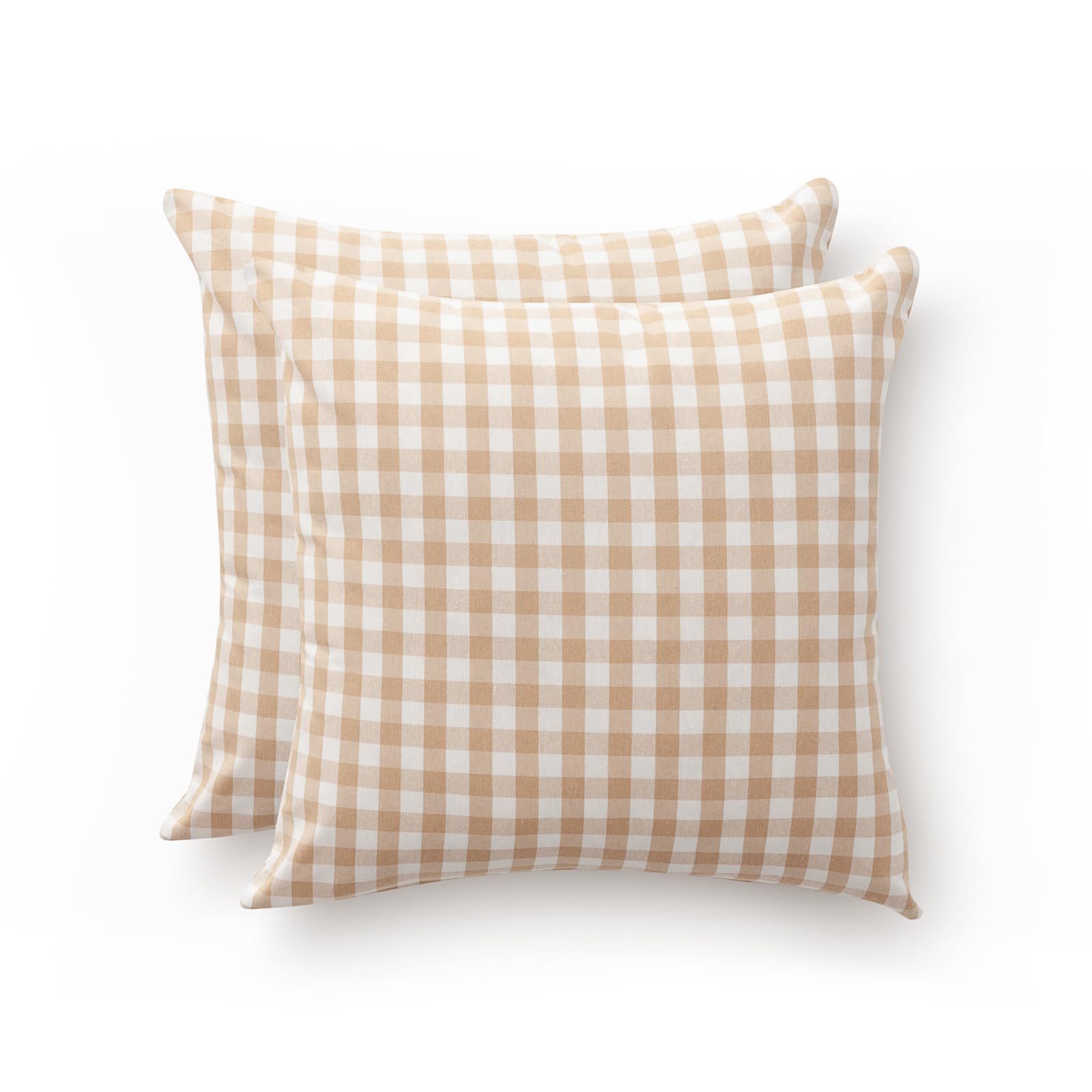 GAMUSI Set of 2 Vichy Chequered Cushion Cover 45 x 45 – Decorative Cushion Covers Sofa with Zip, Cotton, Breathable and Soft, Beige