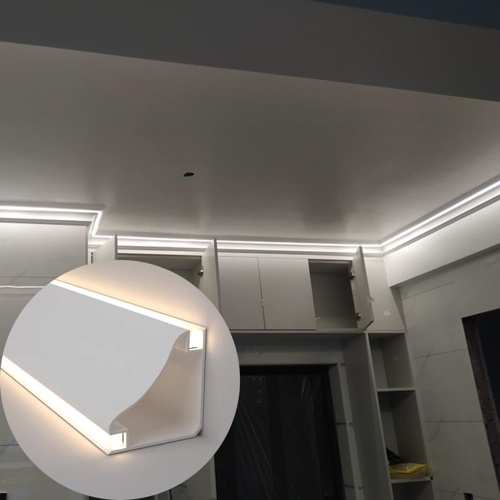 Moldura de Techo LED Impermeable con adaptadores de Esquina, zócalo para Dormitorio/Sala de Estar/Cocina/baño, sin Tira LED (1 m/3,3 pies)