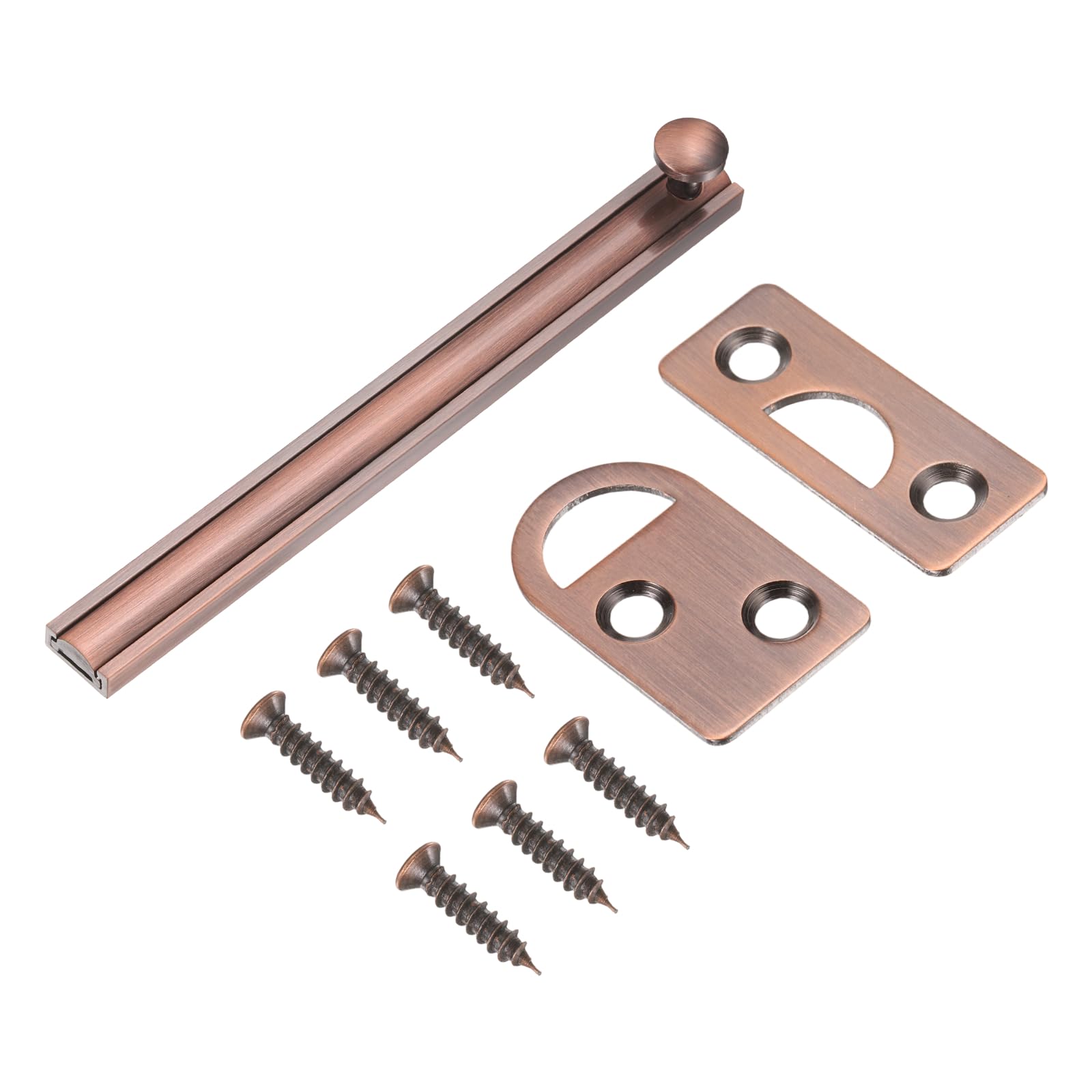 sourcing map 6" Solid Brass Surface Bolt, Concealed Security Slide Latch Door Lock with Screws, Brushed French Door Lock for Closet Cabinet Recessed Doors, Red Bronze
