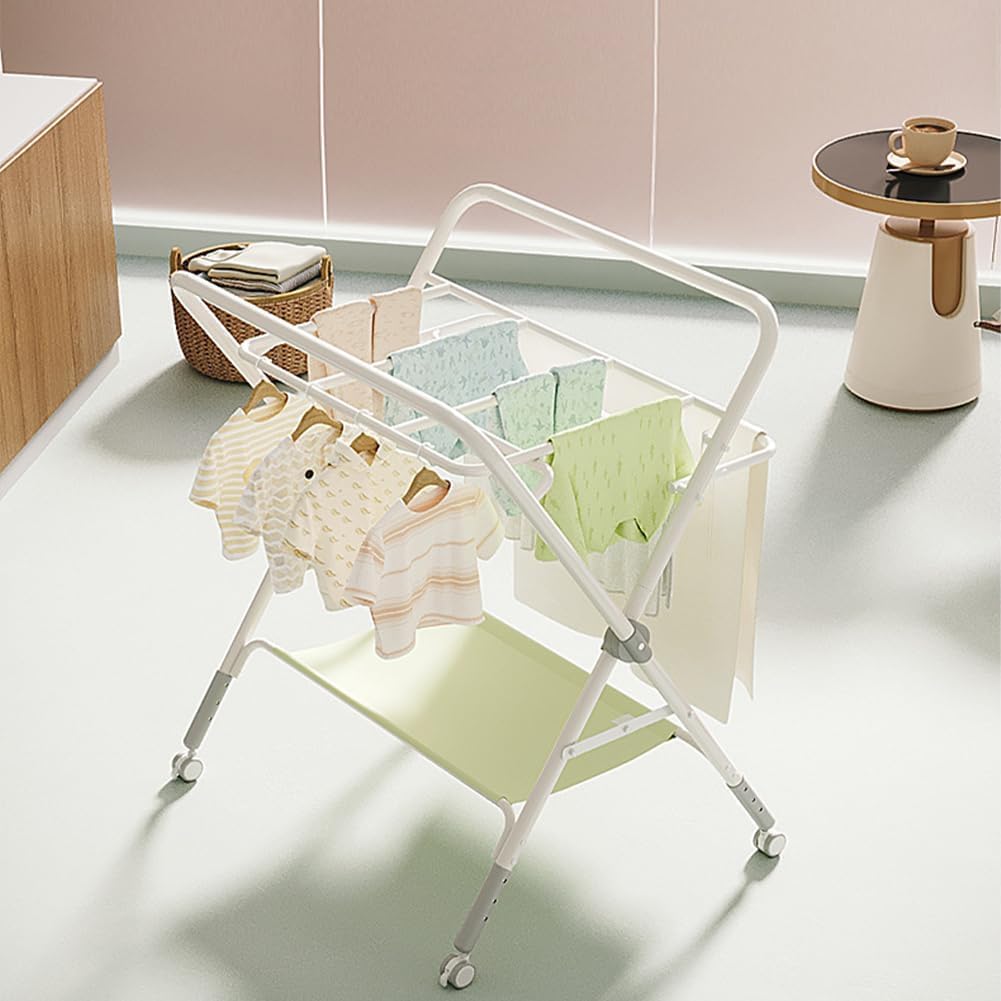 Table à Langer Bébé Pliable avec Poches Latérales sur Roulettes, Portable 25 kg, 60x80x103 cm, Vert