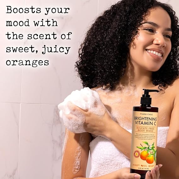 PHARM TO TABLE Brightening Vitamin C Body Wash for Women and Men | Brightens and Nourishes the Skin, Sulfate Free, 100% Cruelty Free, 480ml