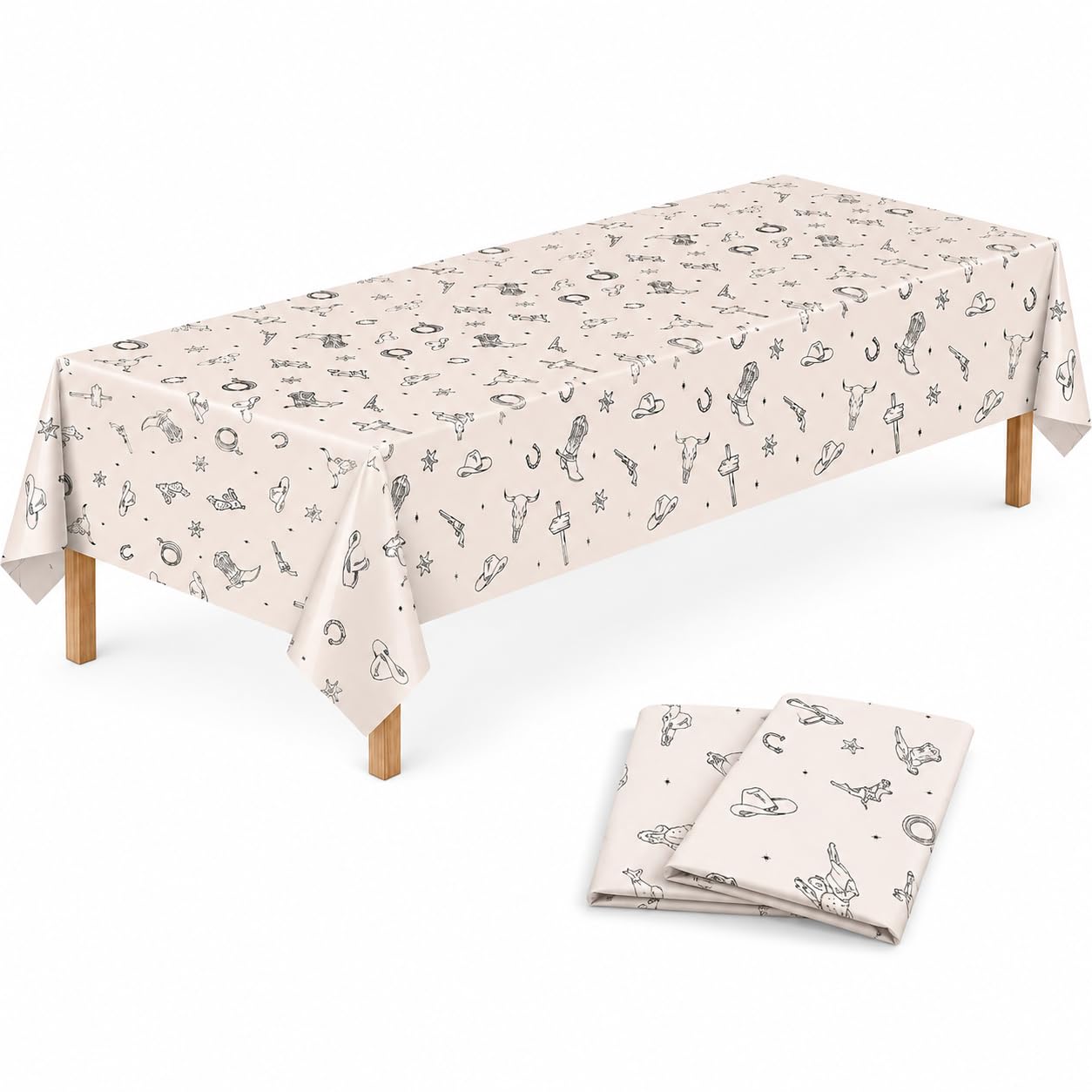 Velorin 2 PCS White Cowboy Tablecloth, Western Cowboy Party Decorations