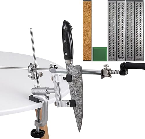 RUIXIN PRO RX-009 - Afilador de cuchillos profesional con 4 piedras de diamante, diseño de giro de 360, acero inoxidable de ángulo fijo, kit de