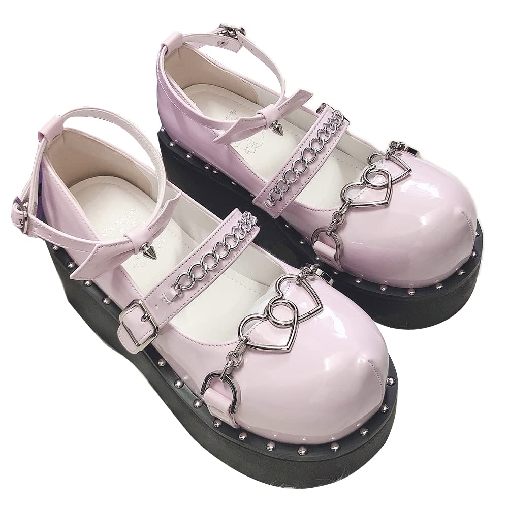 Womens Platform Mary Janes Shoes Sweet Toe Ankle Lolita Gothic Pumps Chunky Patent Leather — view 83