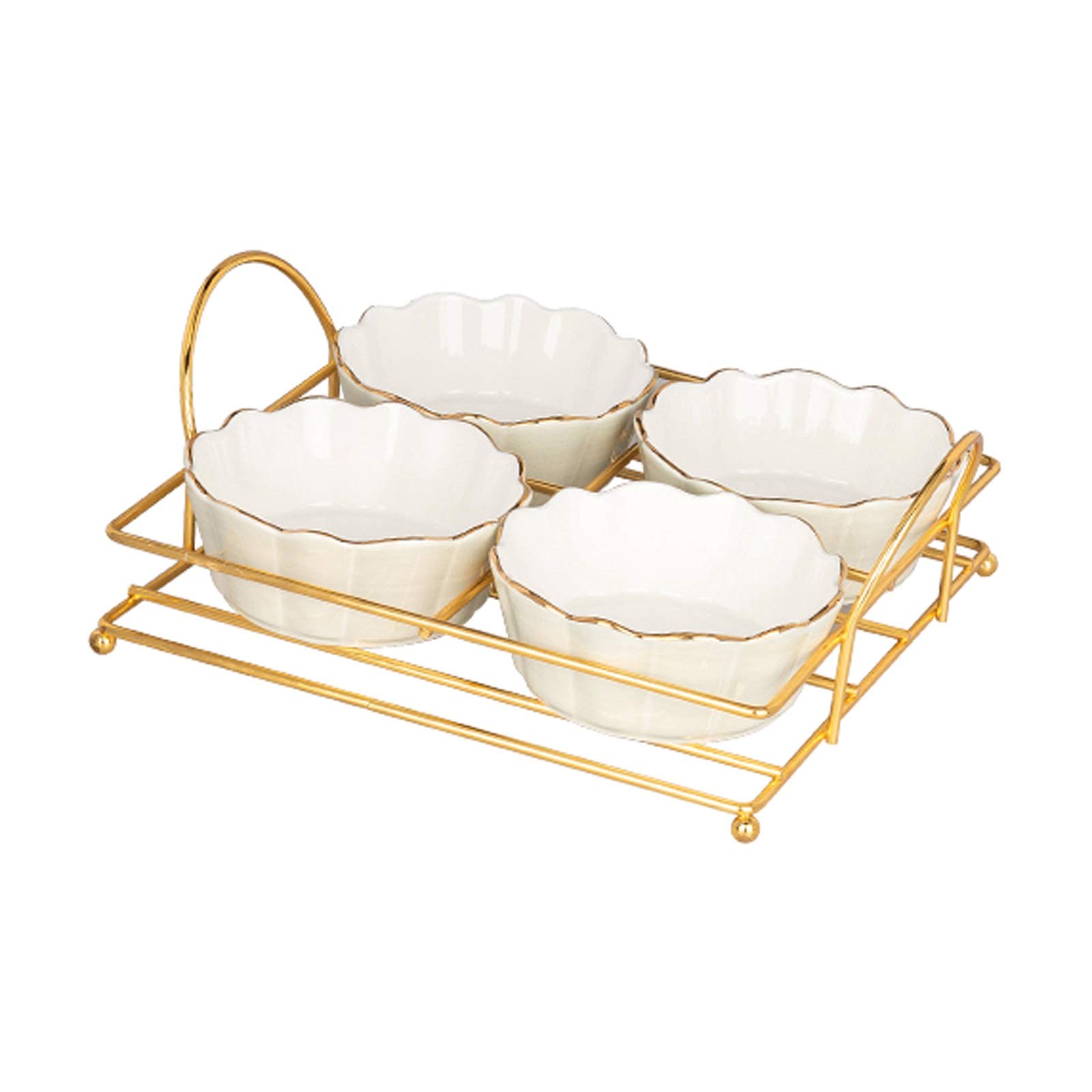 Saucengericht 4 stücke Keramische Dip-Bowls Mehrzweck-Tauchsauce-Schüsseln/Gerichte Haushaltsfrucht-Snack-Platten-Gewinde-Server-Gerichte mit dauerhaftem Metallfach Tapas-Tabletts (Color : White)