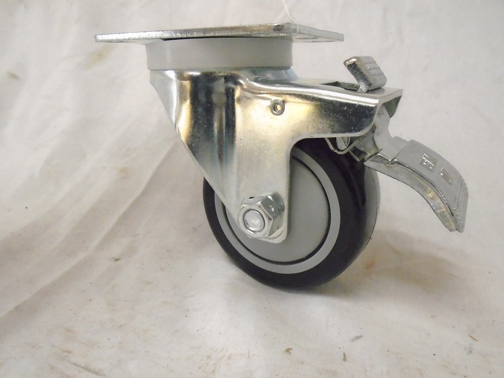 3" X 1-1/4" Swivel Casters Black Polyurethane Wheel Total Lock Brake 300lb Each (4)
