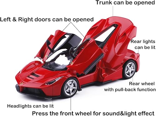 Miniatura 2 de Aleación coleccionable rojo Ferrari Race LaFerrari Pull Back Vehículos Diecast Cars Modelo con luces y sonido