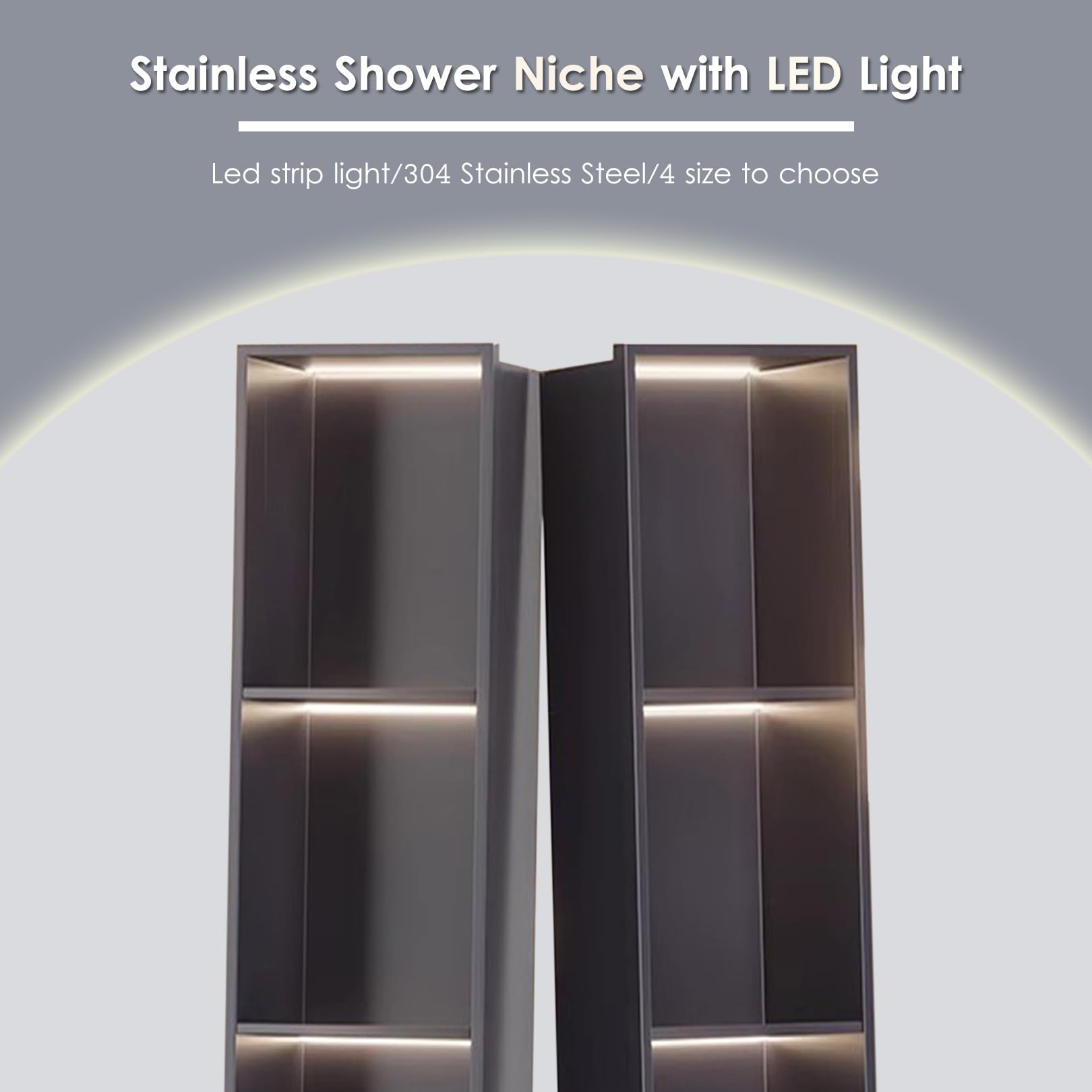 Nicho de Ducha LED Acero Inoxidable Negro Mate Empotrado para Baño
