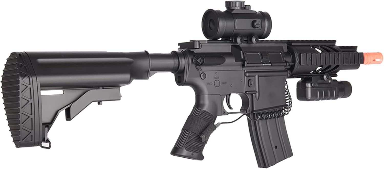 GoldenBall Lightweight M4 CQC Full Automatic AEG Airsoft Rifle w/Flashlight and Scope (Battery & Charger Included)