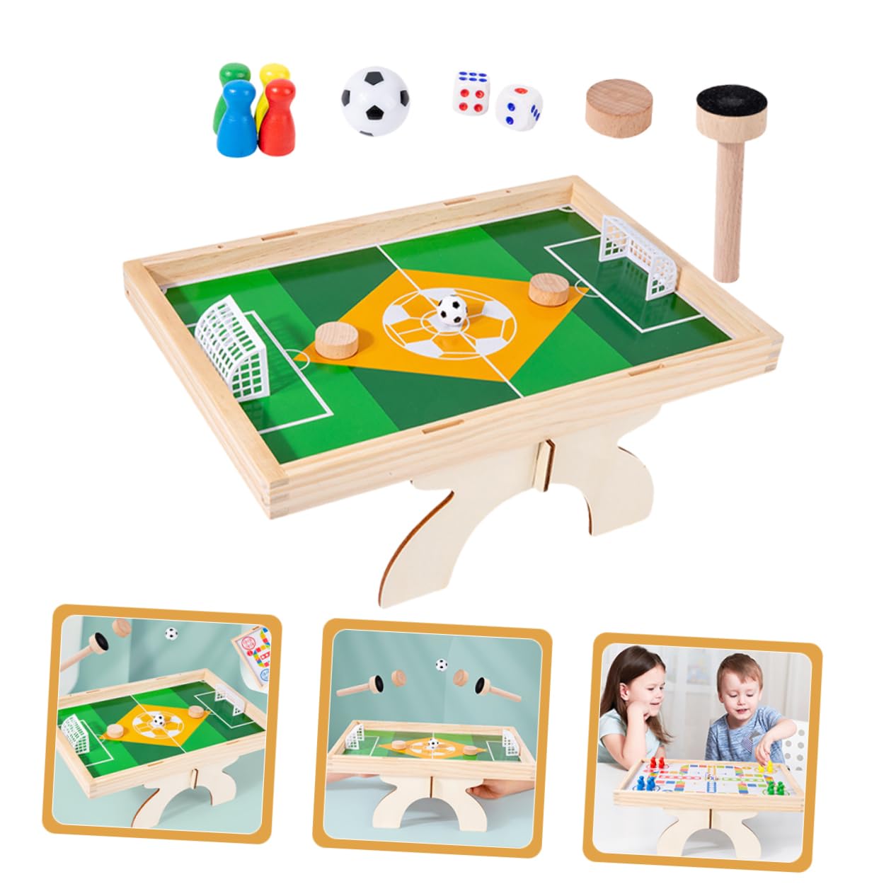 BRIGHTFUFU 2-in-1 Mini Football Table Flying Chess Wooden Chessboard Toys for Boys and Girls Educational Plaything Safe for Boys Age 6