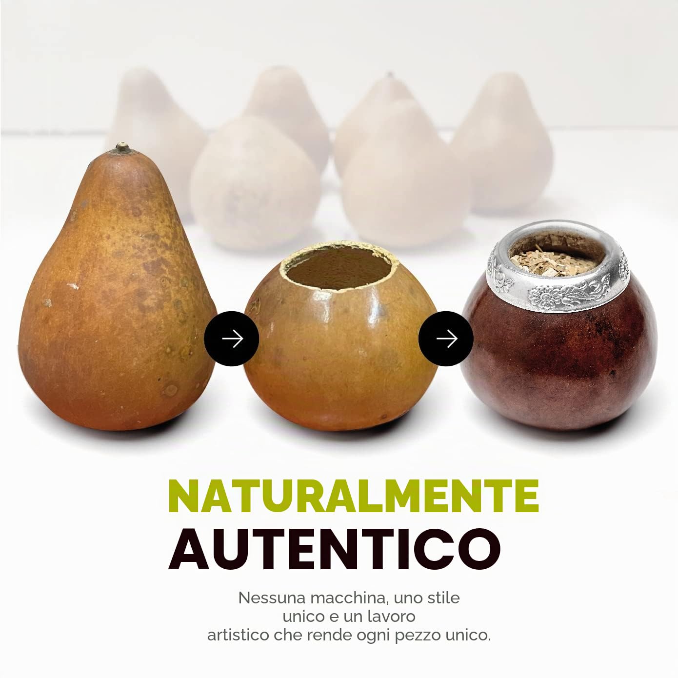 BALIBETOV Mate Argentino - Te Mate Kit di Zucca Naturale Fatto a Mano (Tazza Mate Originale) Compreso Bombilla Mate (Yerba Mate Bombilla) - Set Mate Argentino Autentico (Marrone)
