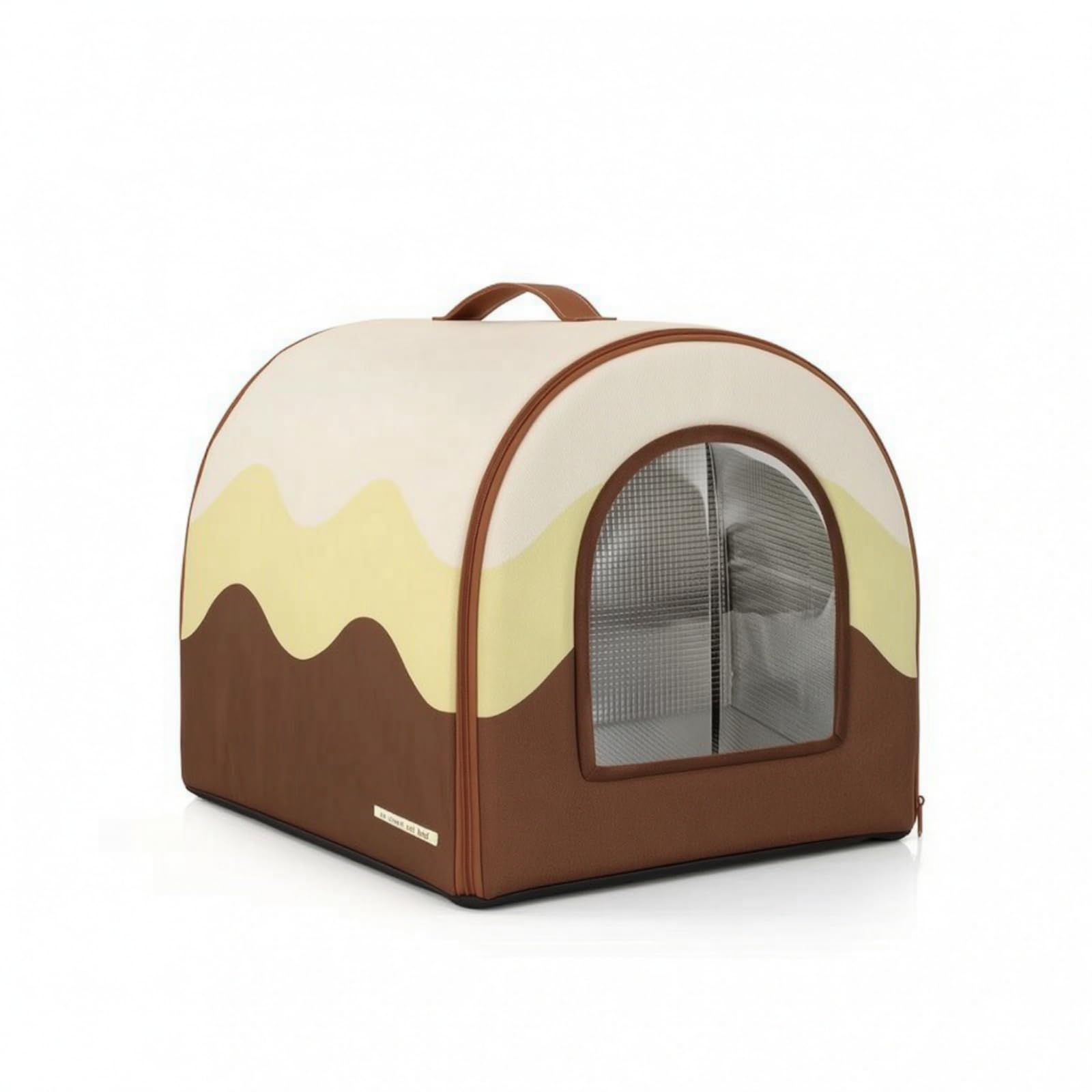 Niche D'intérieur Confortable Niche Souple Confortable Maison avec Poignée pour Petits Chiens, Nouveaux Animaux Compagnie, Chambre, Marron Crème, M