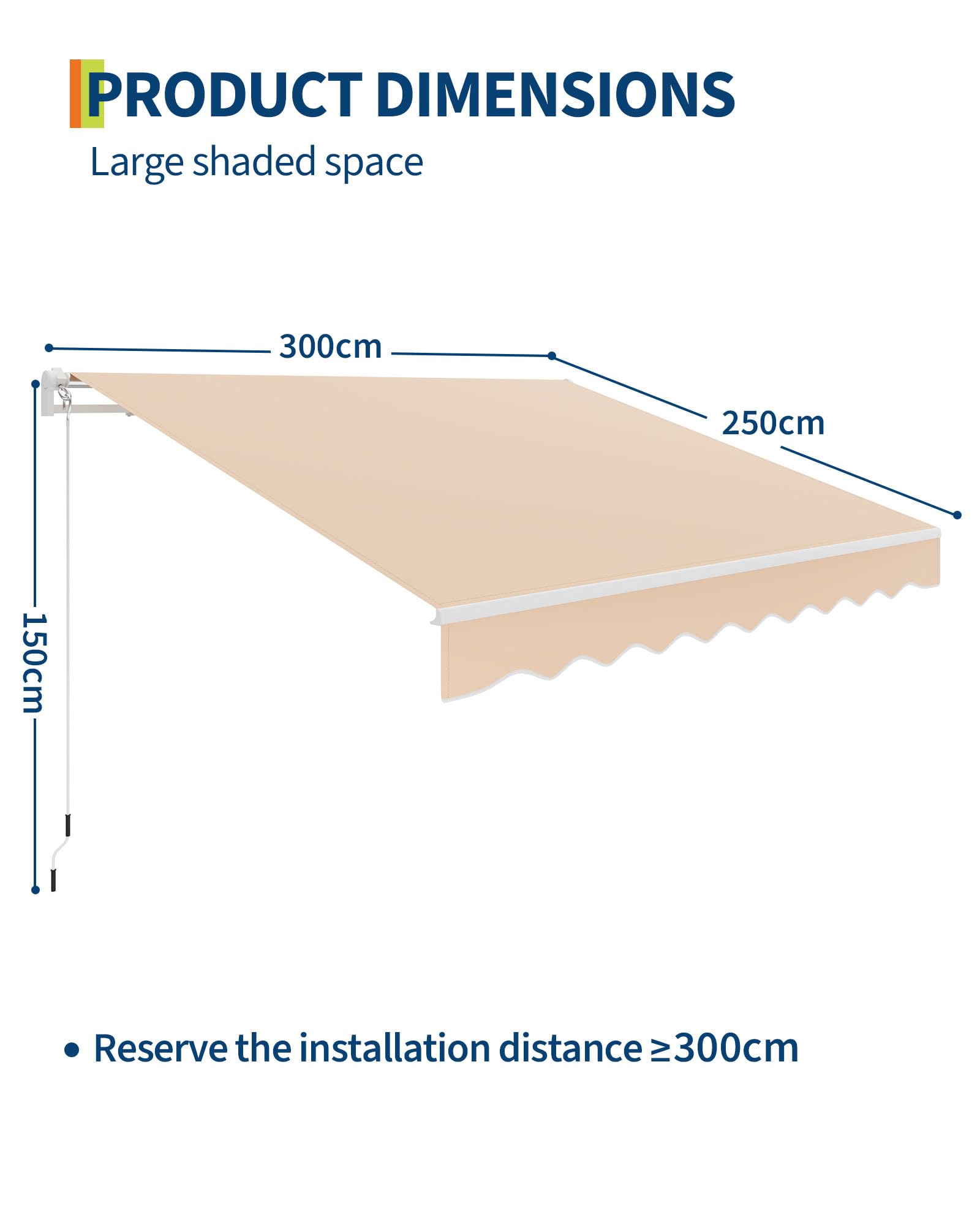GarveeHome Store À Bras Articulé 300 X 250 Cm, Marron, Polyester, UV40+, Imperméable, Avec Manivelle Et Support Mural, Longueur Et Angle Réglable, Pour Terrasse Et Balcon