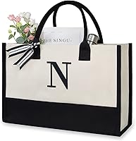 Vista 1 de TOPDesign Personalized Initial Canvas Beach Bag, Monogrammed Gift Tote Bag for Women Negro y marrón