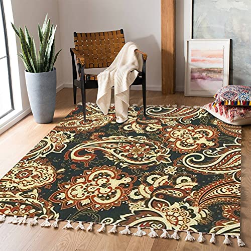 Boho Rug Vintage Paisley Pattern In Indian Batik Style Floral Background Area Rug Carpet Patio Rug Hallway Runner Rug Mat Pad Minimalist Home Decor For Living Room Bedroom Indoor Outdoor #TOP20