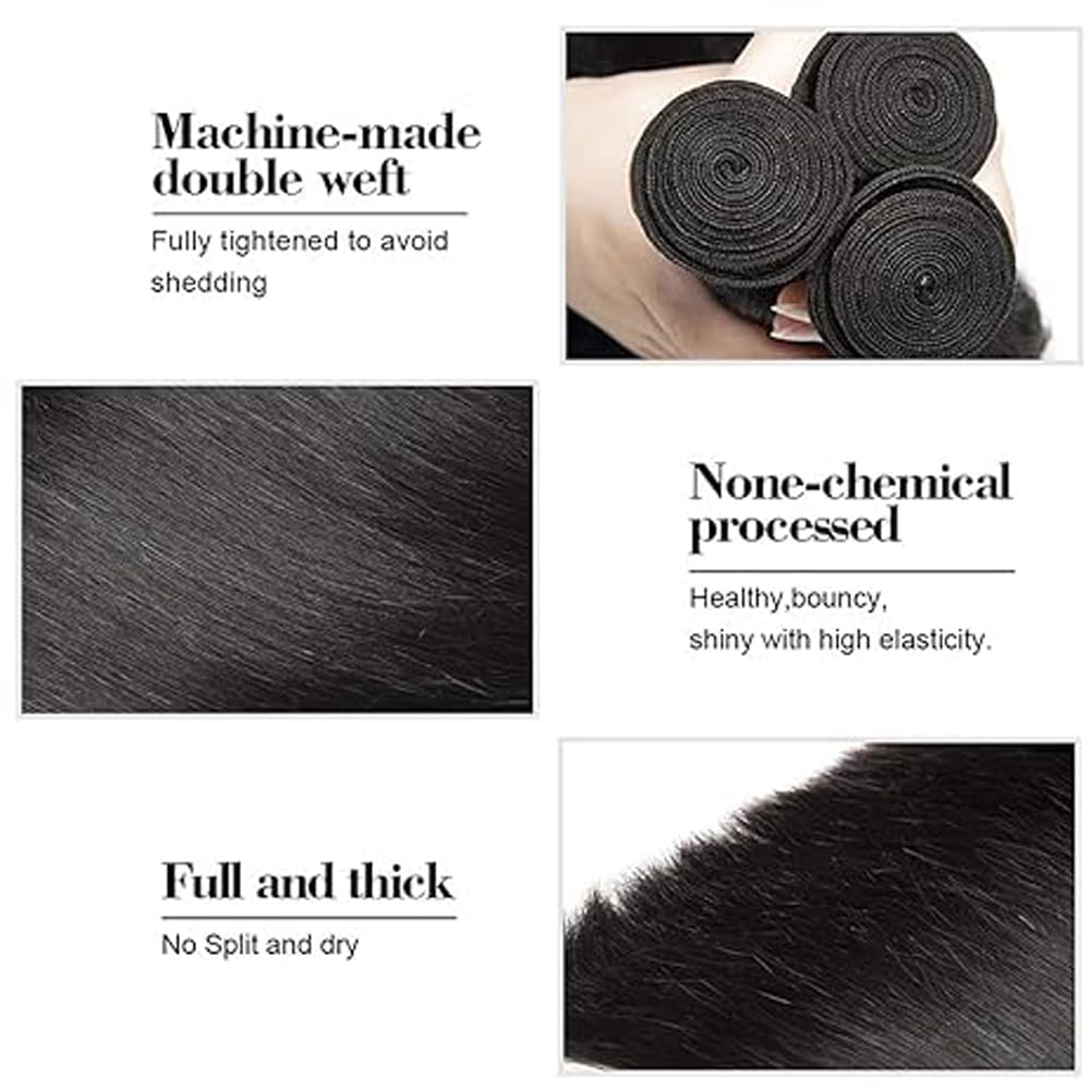 Straight Bundles Human Hair Menschliches Haar Human Hair Extensions Echthaar Tressen Natural Black 50g/PC 150G Double Weft for Women 3 Bündel 22 24 26 Zoll