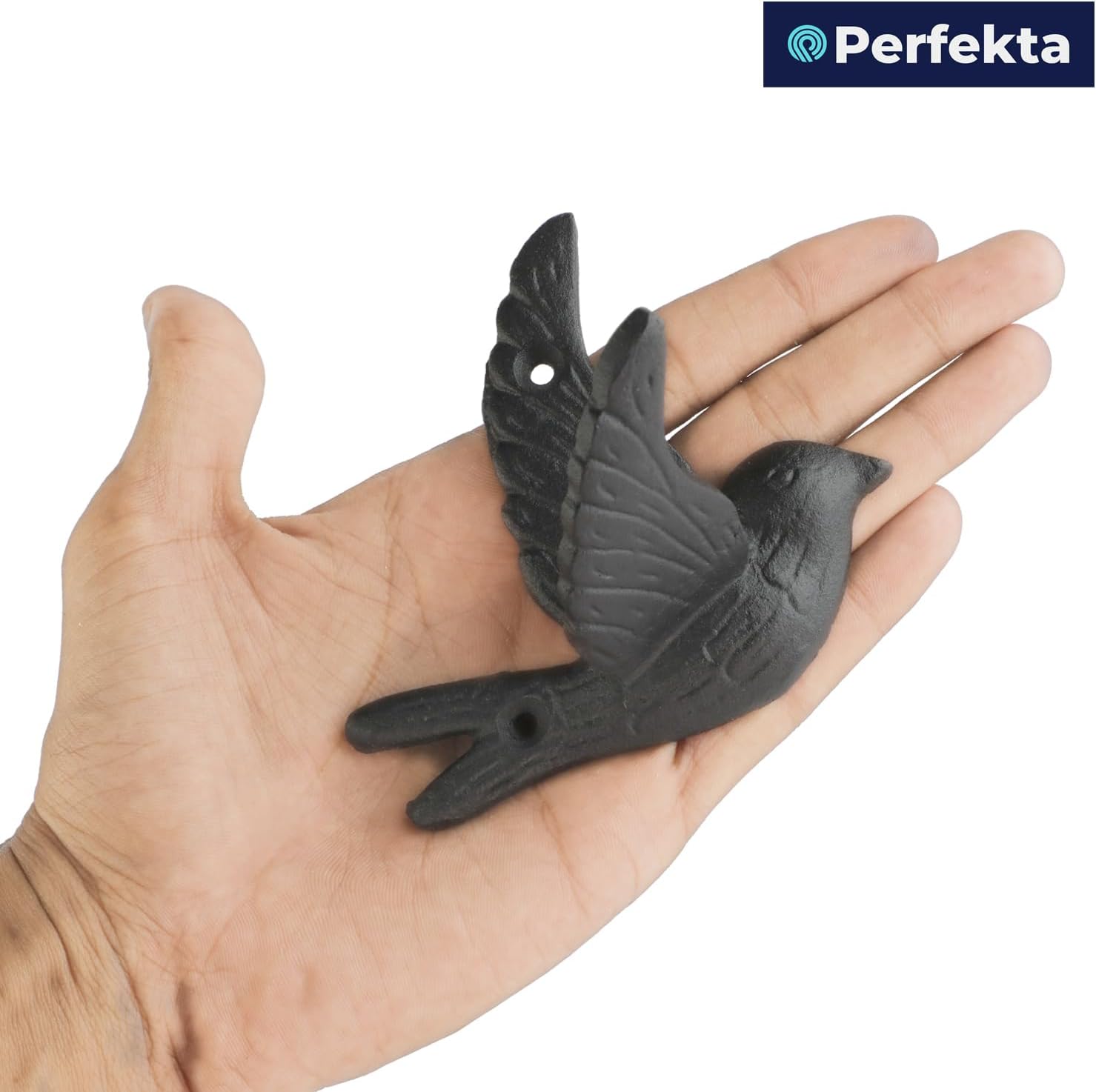 Perfekta Cast Iron Bird Wall Hooks, Set of 5 Rustic Farmhouse Coat Hooks for Entryway, Bathroom, Bedroom, Keys, Towels, Hats and Bags, Heavy Duty Decorative Flying Bird Hooks with Screws image 2