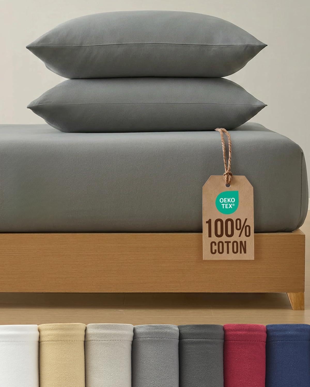 Drap-housse jersey coton 200x200 gris foncé pour chambre parentale cosy