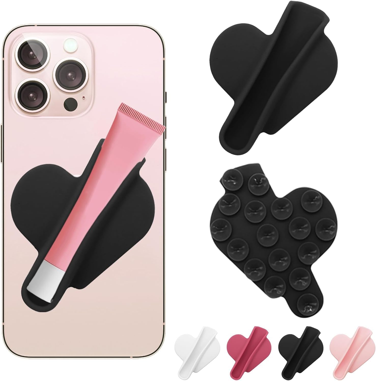 Heart Shape Suction Cup Phone Case Lip Gloss Holder,Black