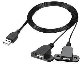 Guo USB Charging Extension Cable Male to Dual Female, USB 2.0 Charging Port 1 to 2 Panel Mount with Screw Hole, Used for Furniture/Mobile Phones/Portable Power and More5FT/1.5m