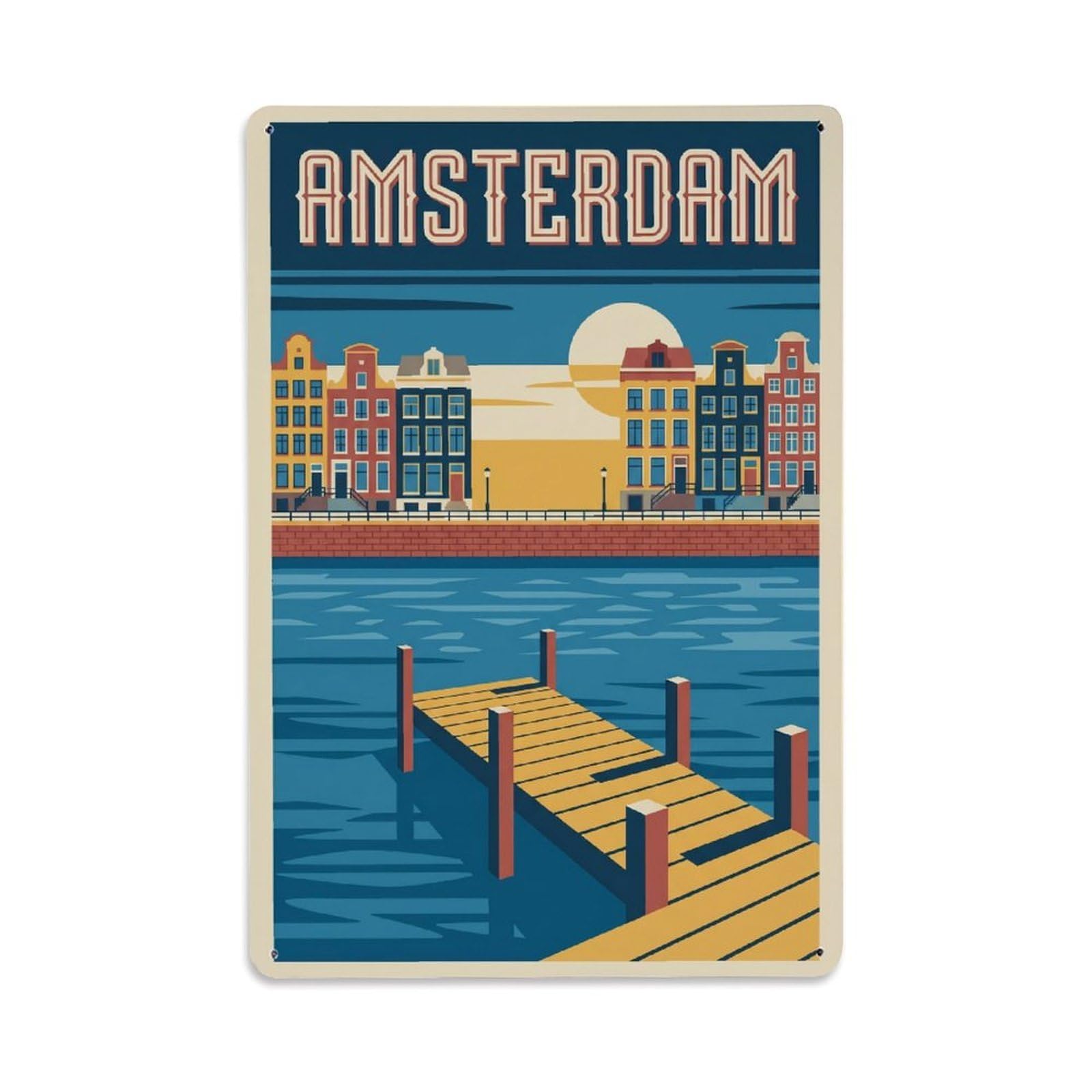 Vintage Travel Pier Netherlands Waterfront Metal Tin Sign