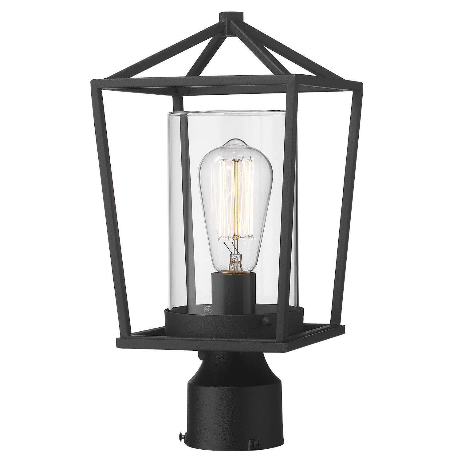Emliviar Outdoor Light Post Lantern, 1-Light Exterior Post Light in Black Finish with Clear Glass, 20065P BK