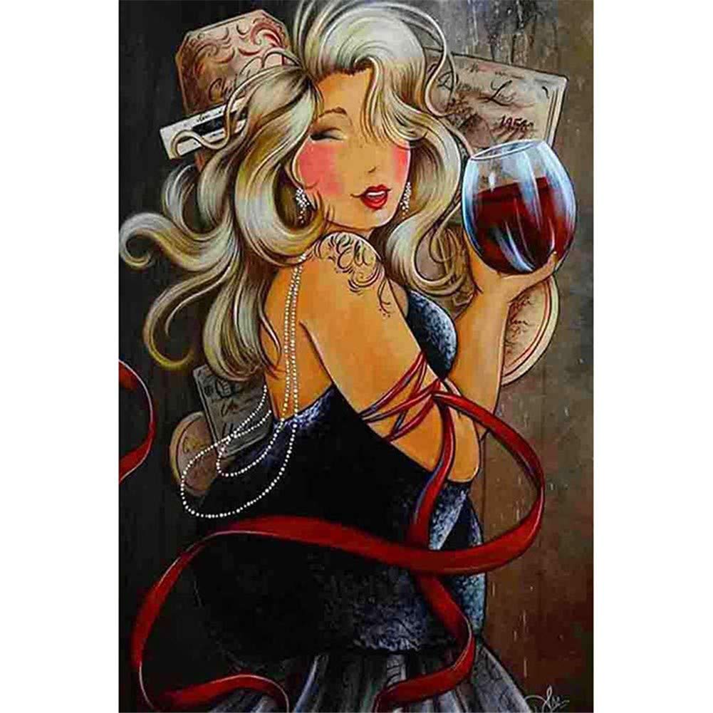 Peinture diamant grosse dame au vin 80x100cm pour décorer votre salon