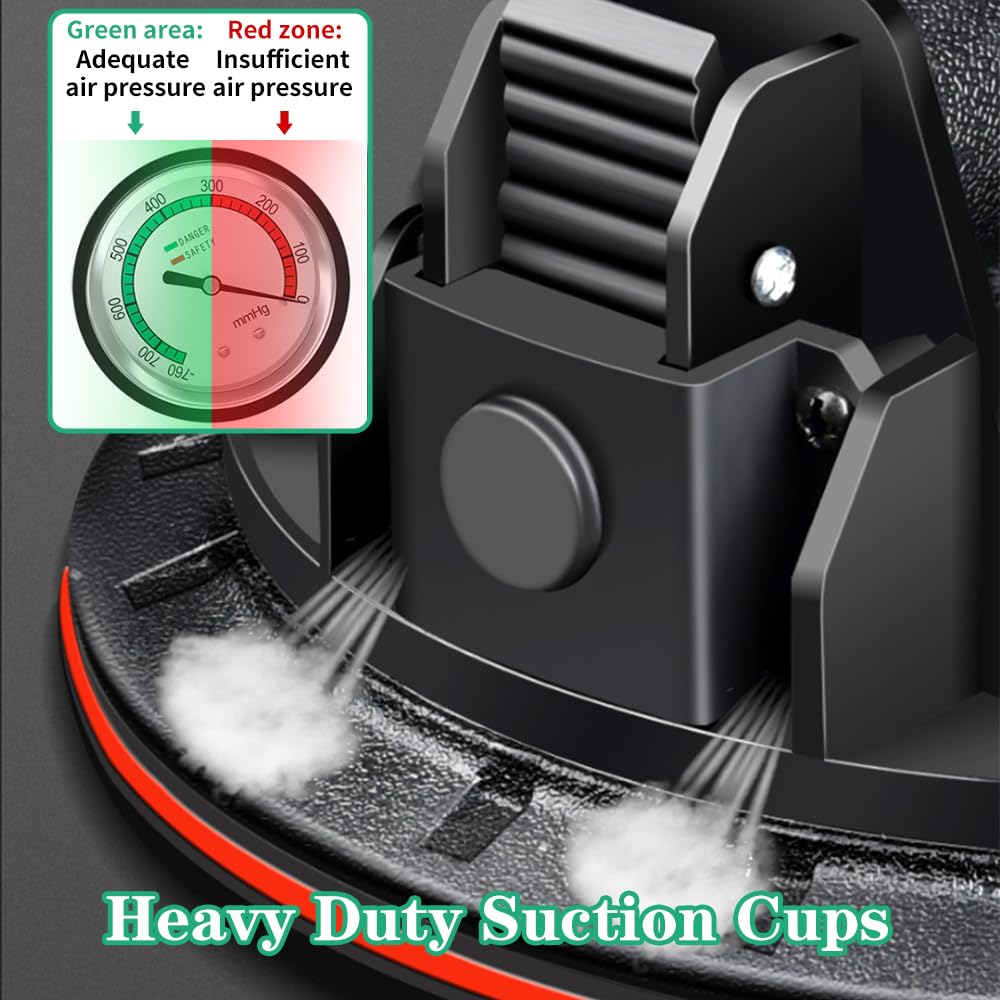 Preshwous 8'' Suction Cups for Glass, 2 Pack Heavy Duty Vacuum Suction Cup with Pressure Gauge & Storage Case, 880 LBS 2 Pack Suction Cups to Lift Large Glass, Granite,Tile, Windshield