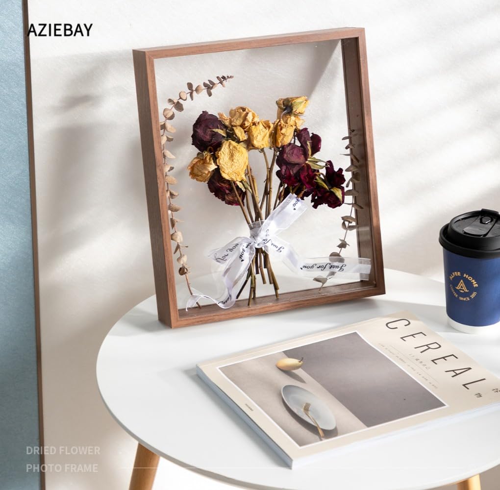 Amazon.co.jp: AZIEBAY ドライフラワーフォトフレーム 両面透明 両面