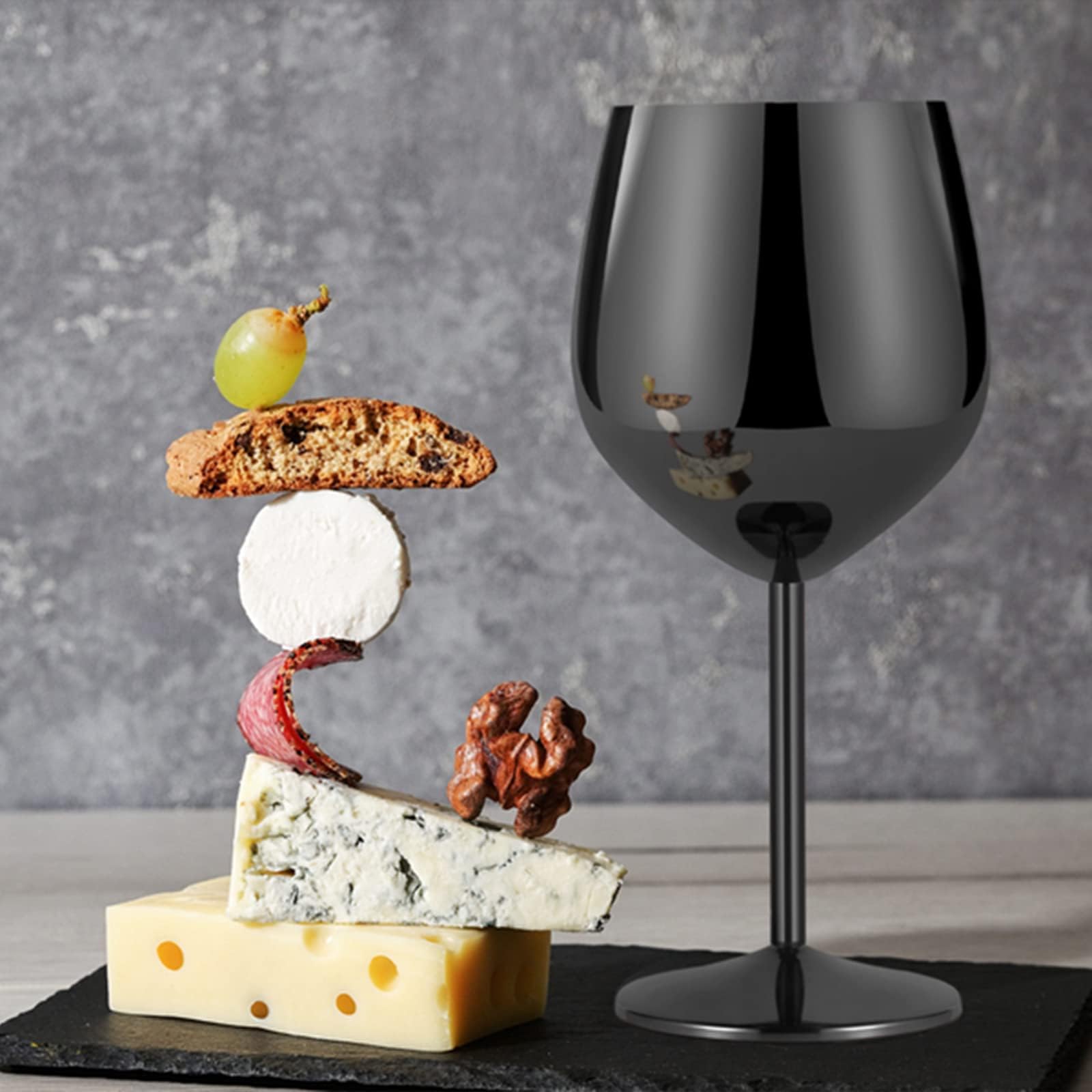 Lifecapido Stainless Steel Wine Glasses Set of 6, 18oz Stainless Steel Metal Wine Glasses, Black Wine Glasses with Cup Brush for Party Office Wedding Anniversary, Great for Red White Wine, Black