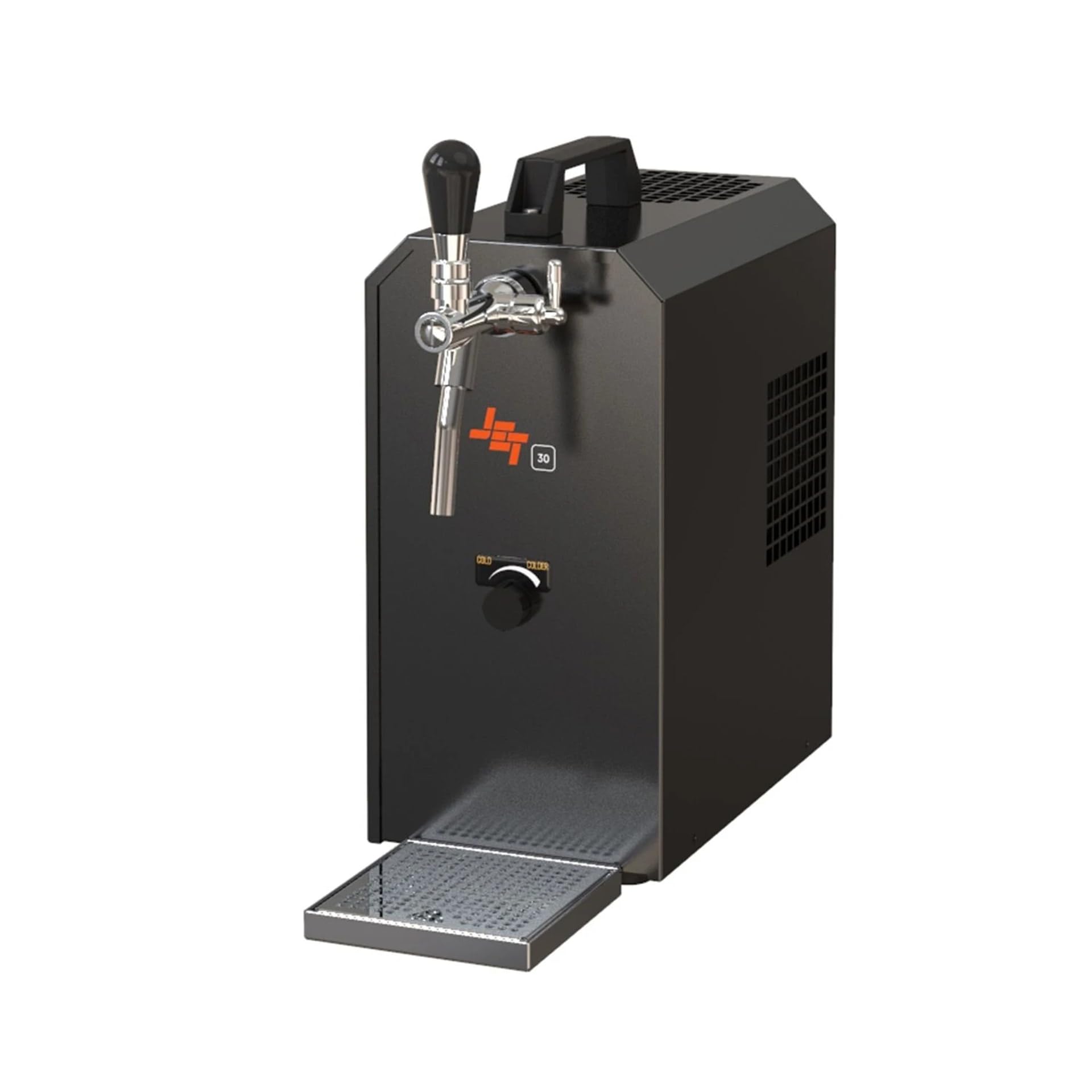 Sistema de tiro de cerveza Jet 30 bajo mostrador, enfriador en línea de 1 línea, enfriador seco, hasta 35 L/h, con columna, regulador CO2, botella 2 kg, juego de todo cabezal