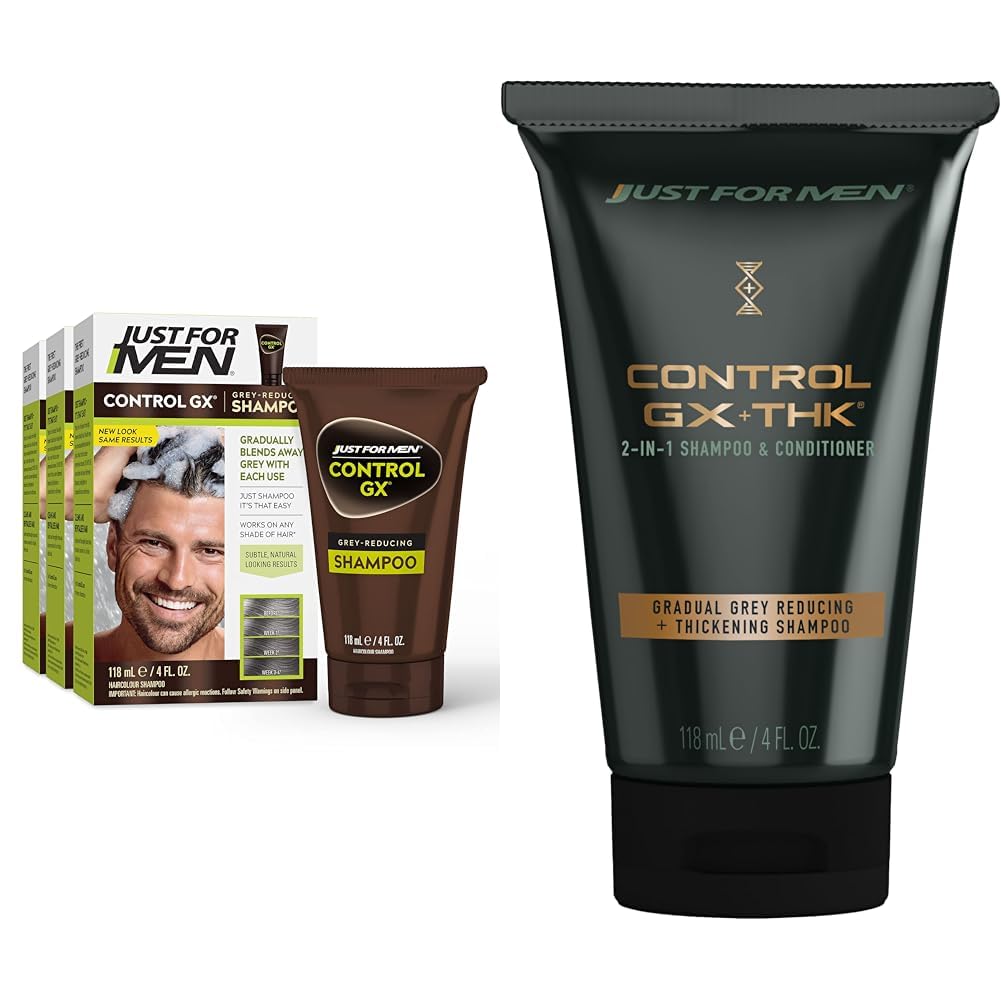 Control GX Grey Reducing Shampoo, Gradual Hair Color & Control GX + THK Thickening Shampoo and Conditioner with Grey Reduction, 4 oz