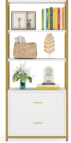 Miniatura 7 de Tribesigns Estantería, Estantería de 4 Niveles con 2 Cajones, Etagere Estantes Estándar para Libros Estante de Exhibición para Oficina en Casa