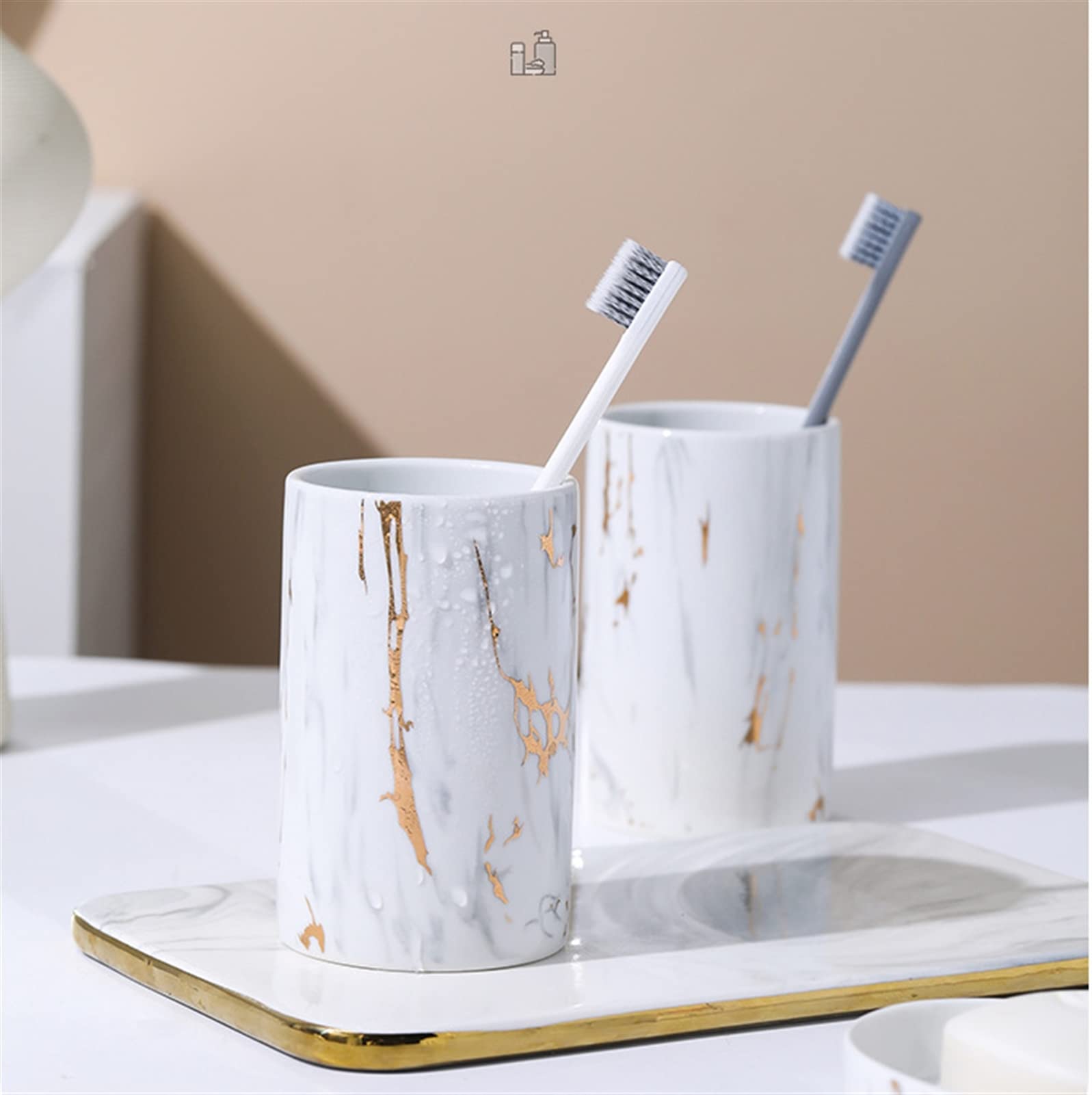 GIBZ Ensemble d'accessoires de Salle de Bain de Style Moderne Ensemble d'accessoires de Comptoir de Luxe Porte Savon, Porte Brosse à Dents, Distributeur de Savon, Gobelet de Salle de Bain Blanc