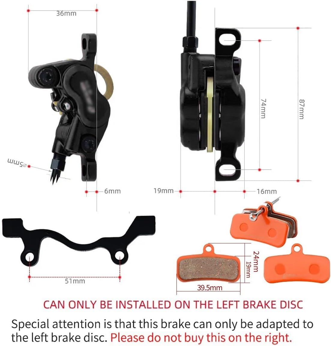 2-PIN 4 Piston E-Bike Hydraulic Disc Brake Set with 203mm Rotors Mountain Bike Brake Kit Include Brake Pads and Mounting Adapter Front/Rear 2300mm