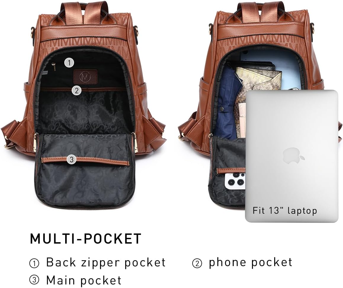 MKP Women Fashion Backpack Purse Multi Pockets Signature Anti-Theft Rucksack Travel Ladies Shoulder Bag Handbag 2Pcs - Image 5