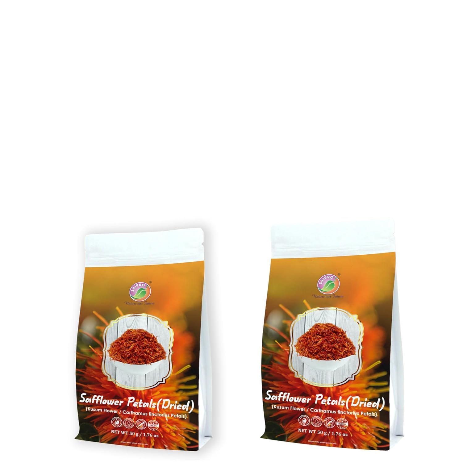 Saipro's EATERY HARVEST Pure Dried Safflower Petals 100 gm(50 g*2 packs) For Herbal tea| Homemade Lattes| Tea Blends| Bath Salts| Lip gloss| Gifts| Crafts Kusum Safflower Petals | Antioxidant | American Kesar | Dry Flowers | Kumbadiri | Cakota Dry Flower Petals - Lip Gloss | color cosmetics, dye fabrics No added color, No added preservatives