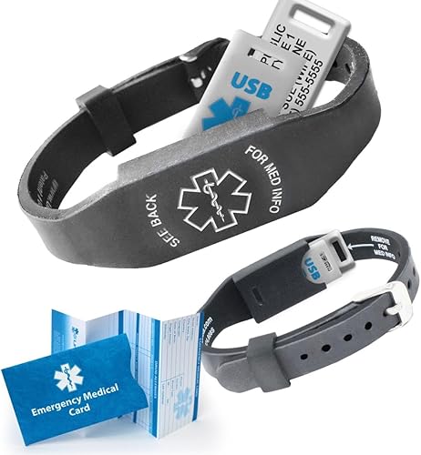 Elite II USB Plus pulsera médica impermeable pulsera de silicona 2GB unidad flash impermeable, incluye 10 líneas de grabado láser personalizado,