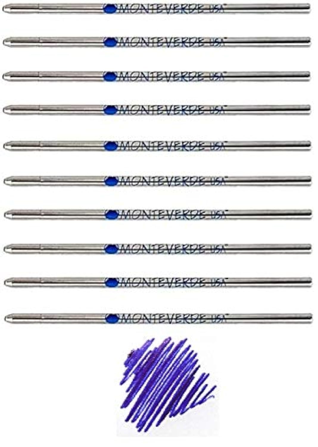 Monteverde D1 Ballpoint Refill to Fit Mini and Multi Functional Pens, Medium Point, Soft Roll, 10 Per Pack (Bulk Packed) (Blue)